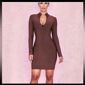 House of CB London Lana Long Sleeve Mulberry Bandage Mini Dress